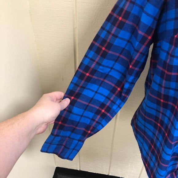 J. Crew Blue Plaid Button Down Boy Fit Women Large - Picture 3 of 6